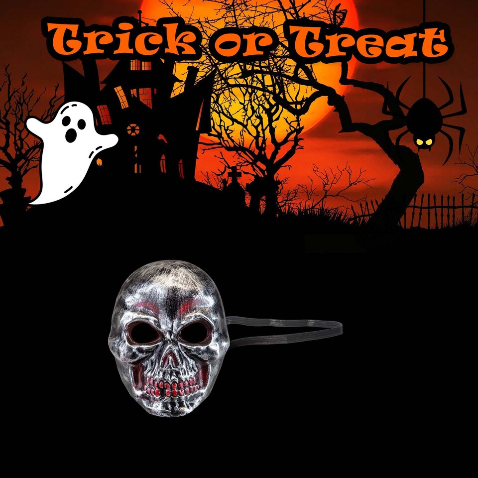 image 1 of vfm-estore Silver Skull Mask for Halloween Parties, Trick-or-Treat Costume Accessory