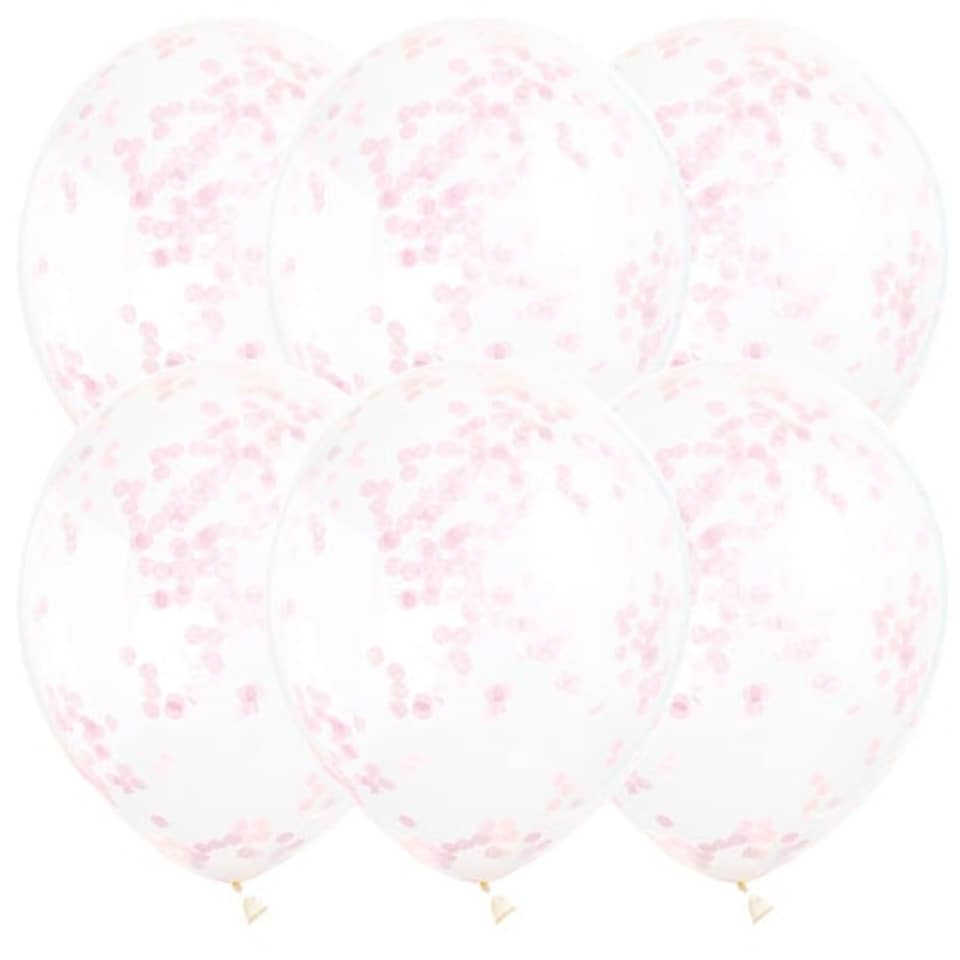 image 1 of Clear Biodegradable Latex Balloons With Pink Tissue Confetti - Pack of 6