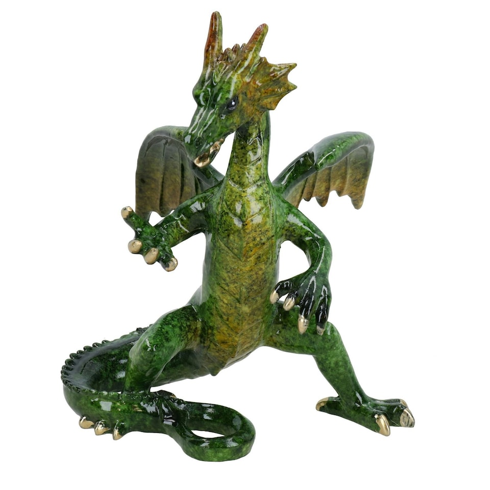 image 1 of Green Standing Dragon Resin Fantasy Sculpture Statue House Ornament Figurine