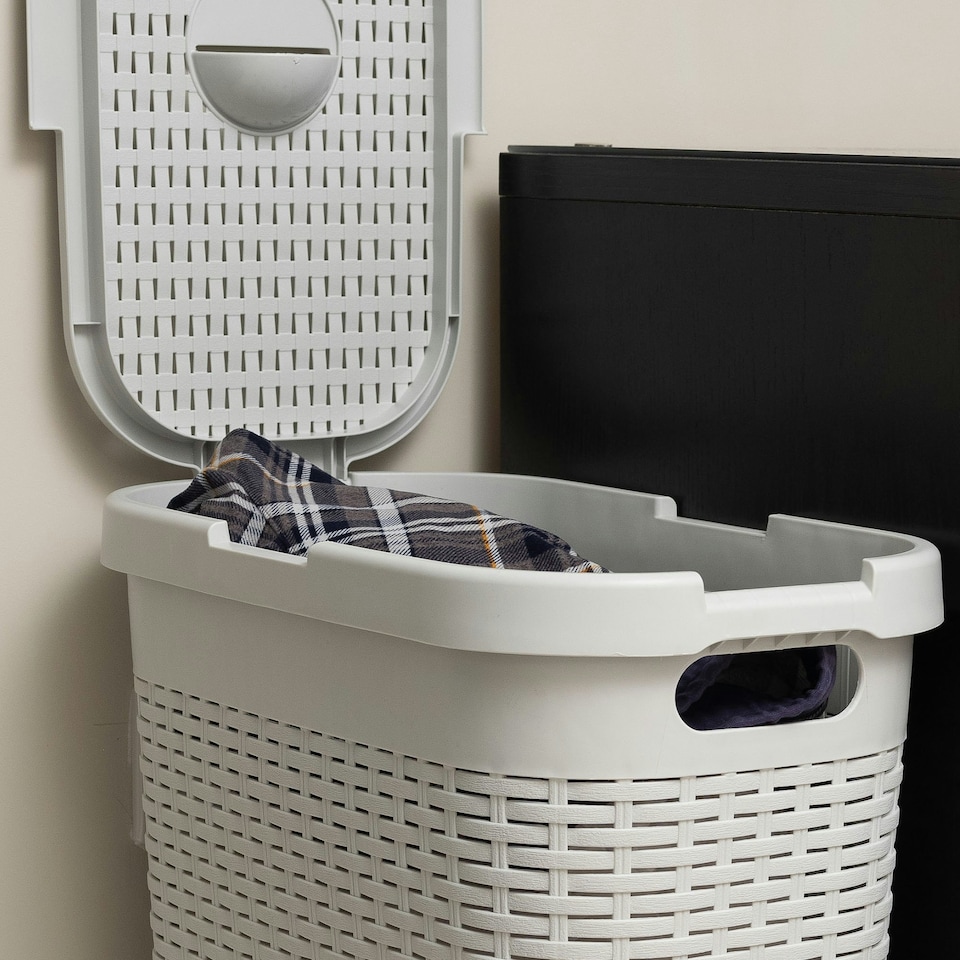 image 1 of Addis Rattan Effect Slim 40L Laundry Hamper - Light Grey