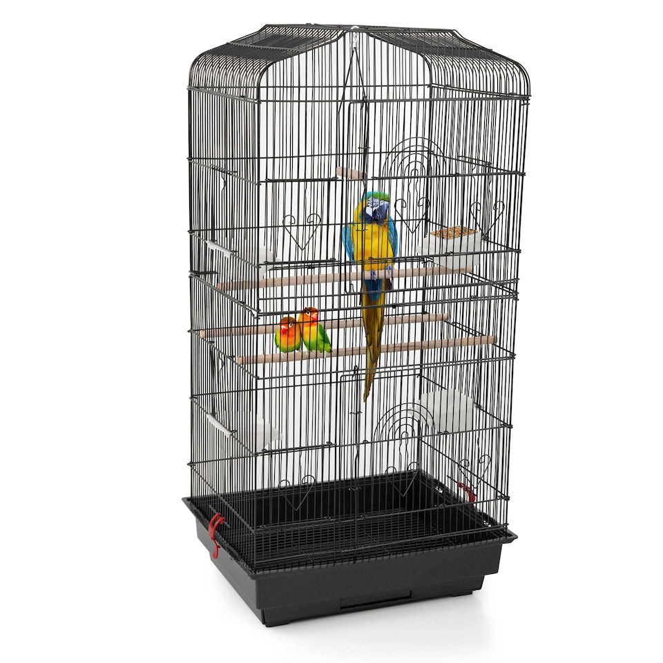 image 1 of Large Metal Bird Cage Budgie Canary Parakeet Cockatiel Finch Lovebird Tall Cages, Black