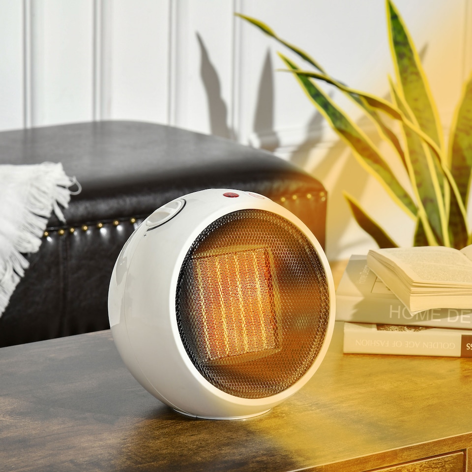 image 1 of HOMCOM 1500W Small Space Heater, Ceramic Electric Plug in Fan Heater with 3 Heat Setting, Adjustable Temperature, Tip-Over, Overheating Protection, Low Energy, White