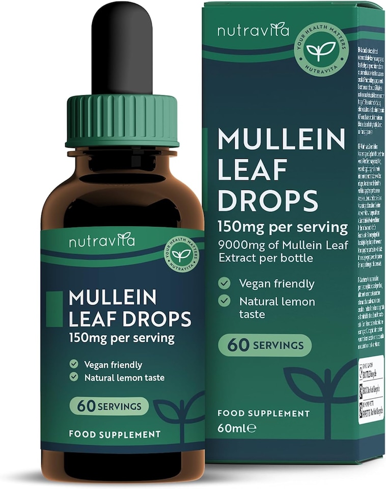 image 1 of Nutravita Mullein Leaf Extract Drops 9,000mg - Lemon Flavour - Vegan Mullein Drops - Fast Absorption, Natural Formula - 2 Months Supply - 60ml