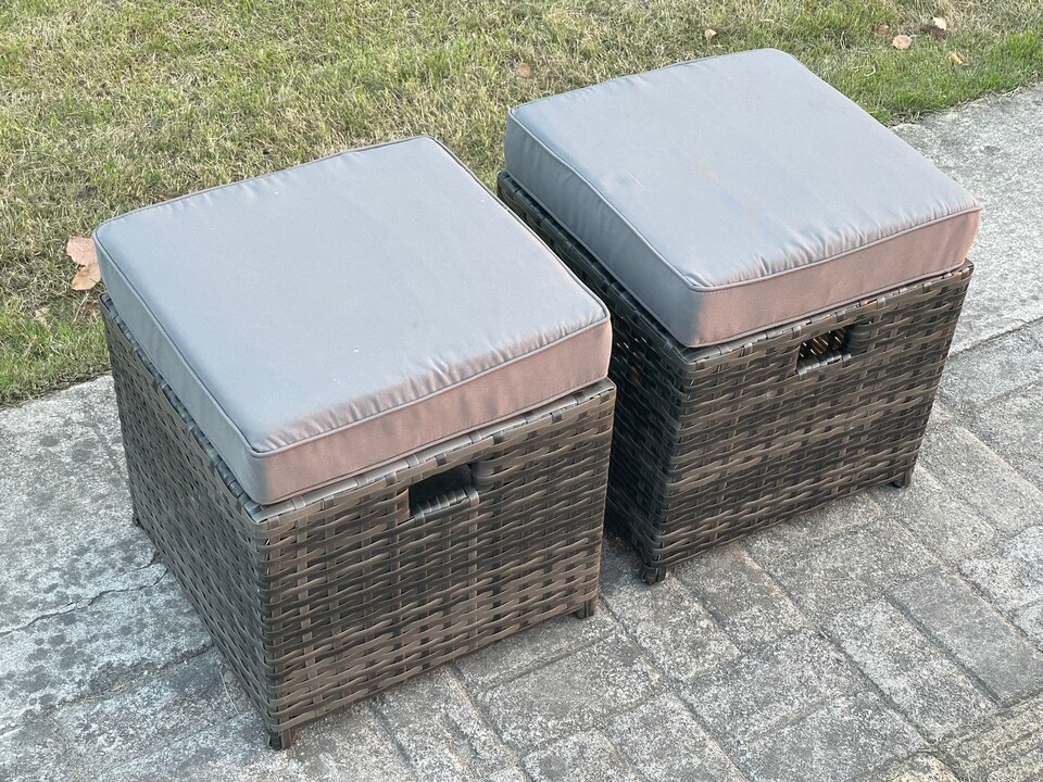 image 1 of Fimous Outdoor Lounge Sofa Set Wicker PE Rattan Garden Furniture Set with Oblong Coffee Table Side Table 2 Small Footstools Dark Grey Mixed