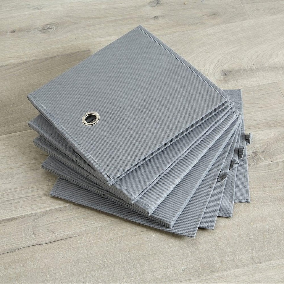 image 1 of Foldable Canvas Storage Folding Box Fabric Cube Cloth Bag 4 Piece Set | Grey