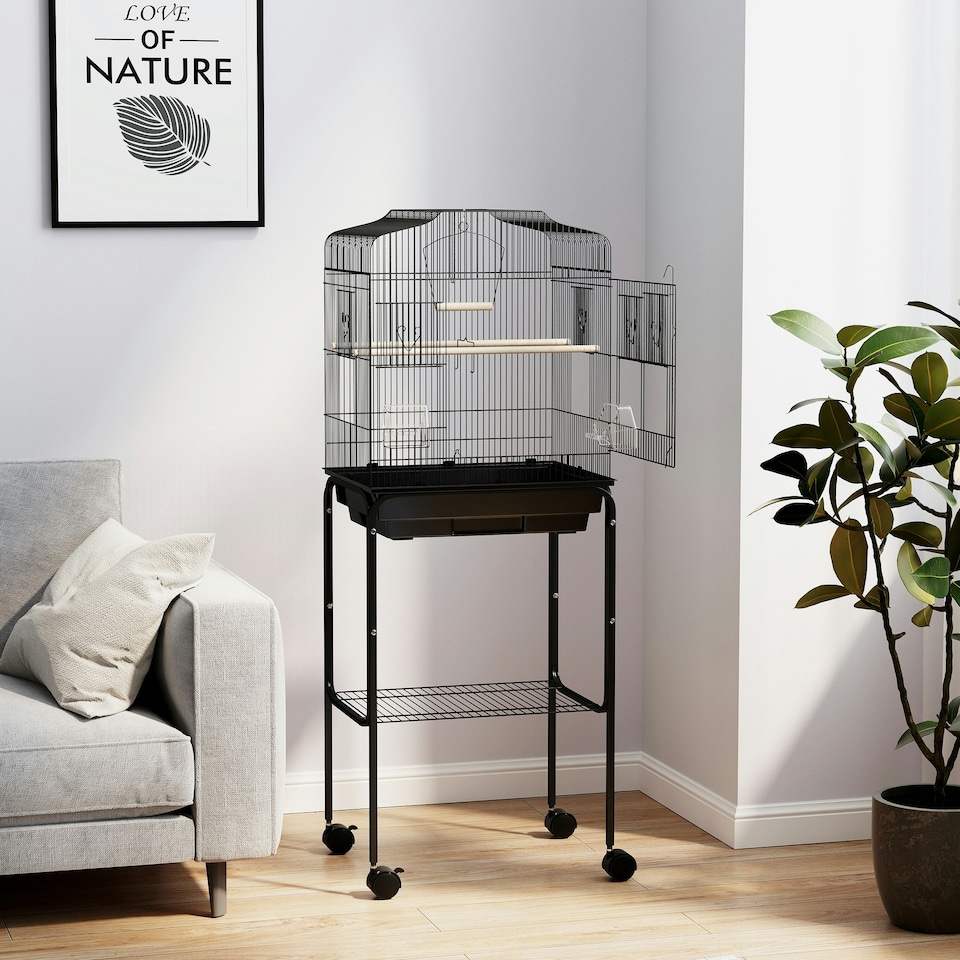image 1 of PawHut Bird Cage for Budgie Finch Canary Parakeet W/ Stand Tray Black