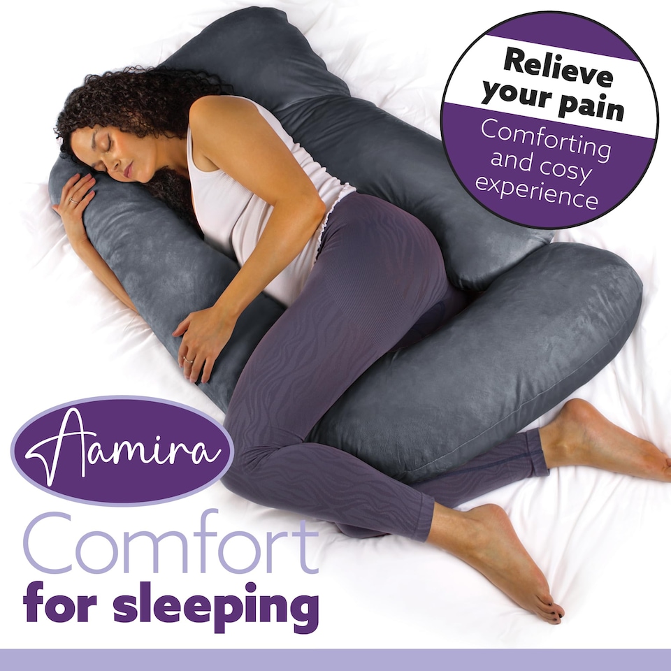image 1 of Aamira Dark Grey Pregnancy Maternity Pillow, 140x70x20cm J Shaped Memory Foam | Grey | Grey | Standard | 1