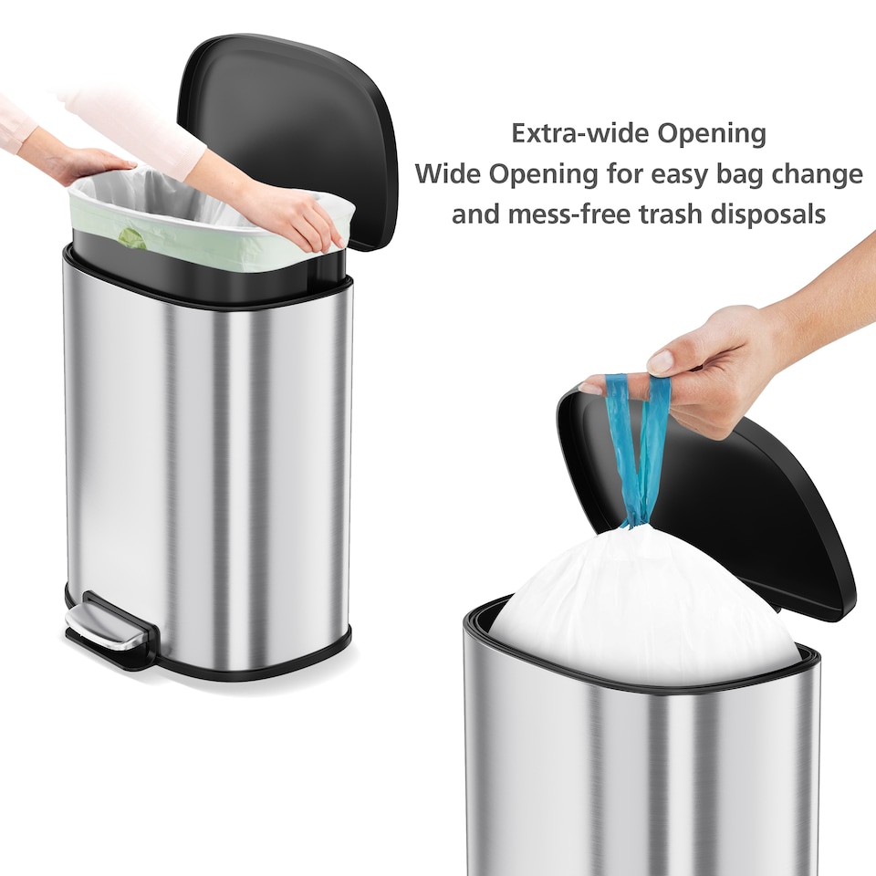 image 1 of London Boutique Stainless 50L Pedal Bin with Soft Close Lid &  Removable Inner Bucket (W)46cm (D)31cm (H)62cm - Silver