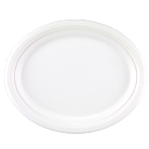 White Oval Compostable Bagasse Plates 32cm - Pack of 125