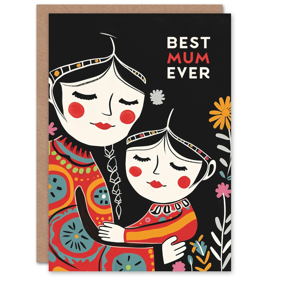 image 1 of Mothers Day Card Day Best Ever Folk Portrait Mum Card