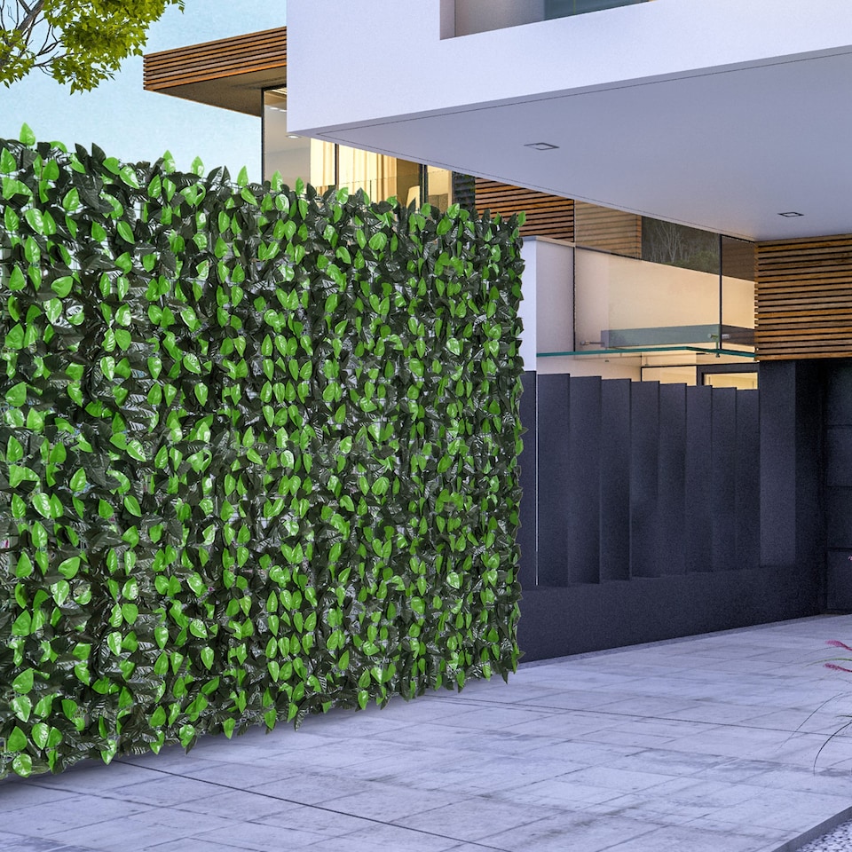 image 1 of Outsunny Artificial Leaf Hedge Screen Privacy Fence Panel for Garden 3Mx1M