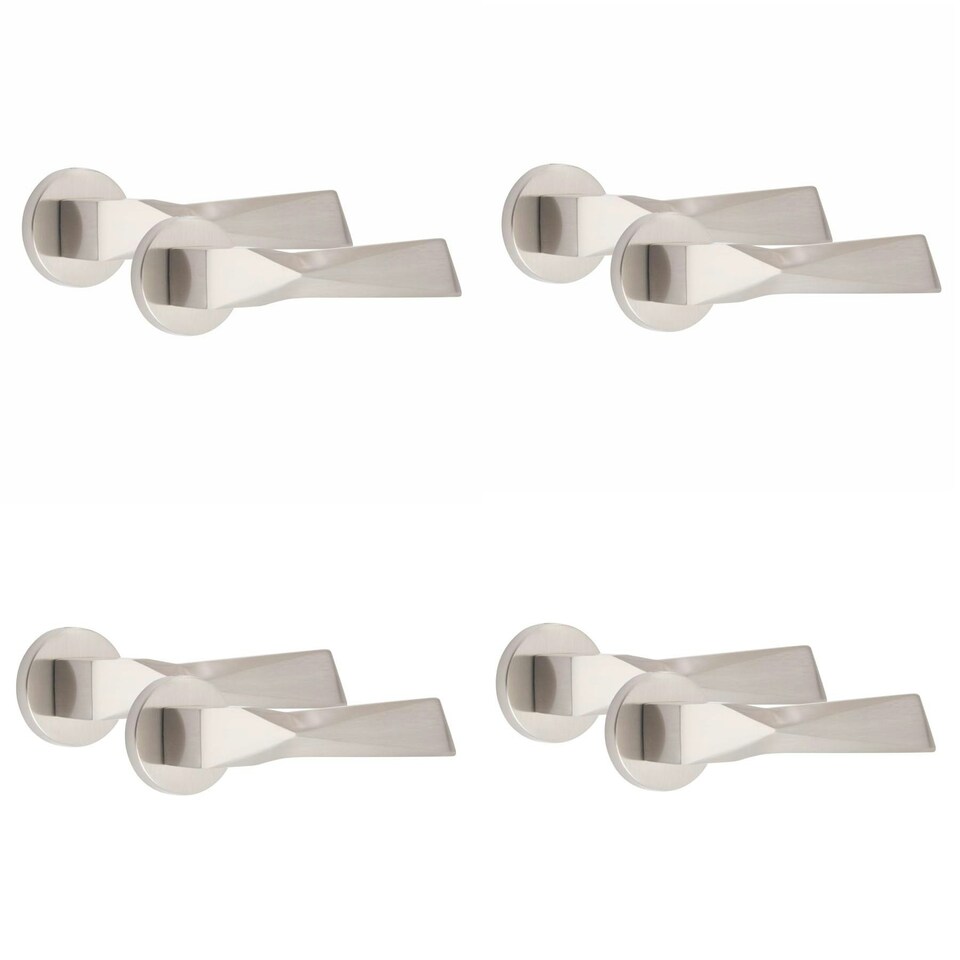 image 1 of Golden Grace 4 Pairs Modern Aura Design Premium Door Handles on Round Rose in Satin Nickel Finish Grey