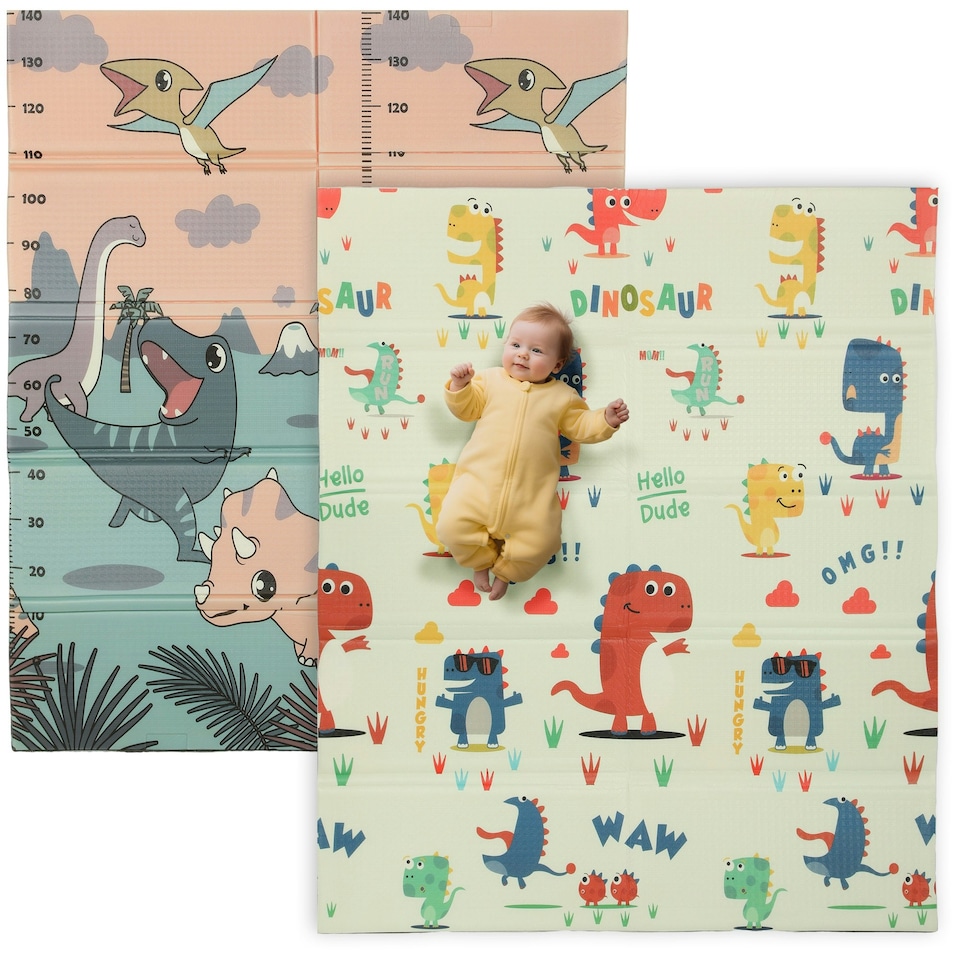 image 1 of AIYAPLAY Baby Play Mat, Double Sided Crawling Mat, Dinosaur Theme