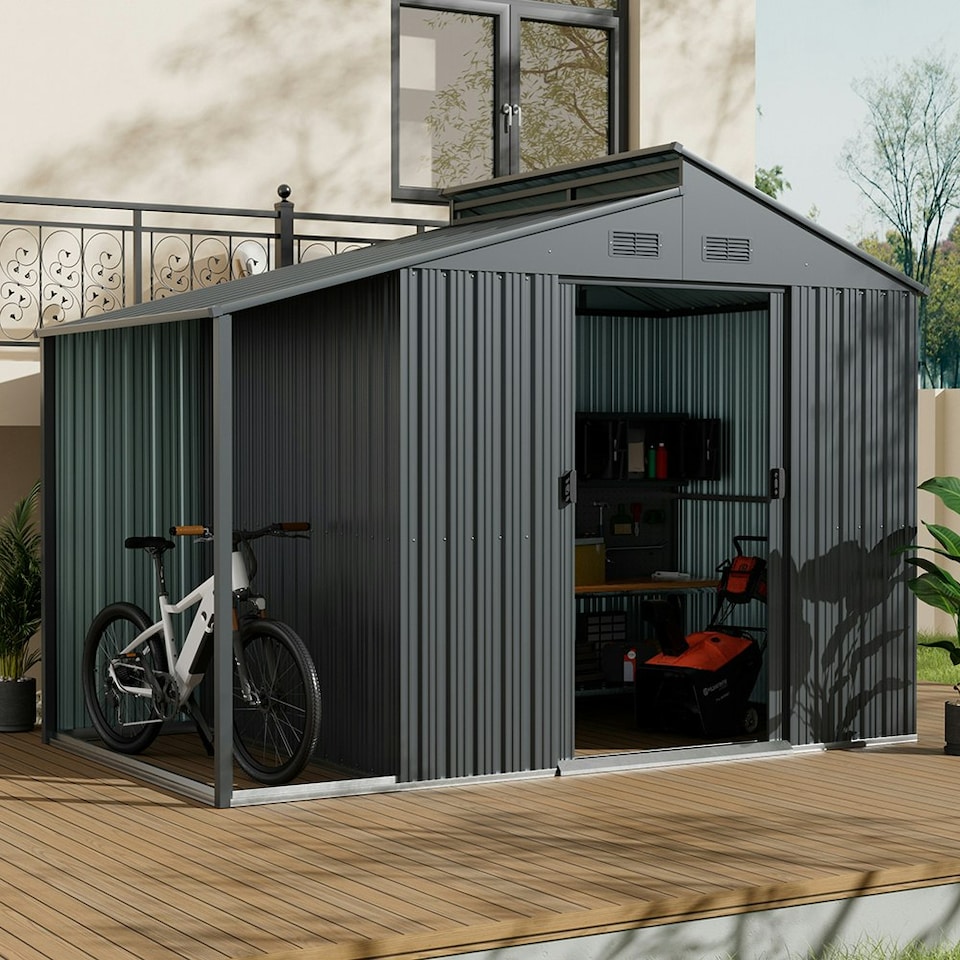 image 1 of Living and Home Galvanized Steel Storage Shed with skillion and lean-to roof