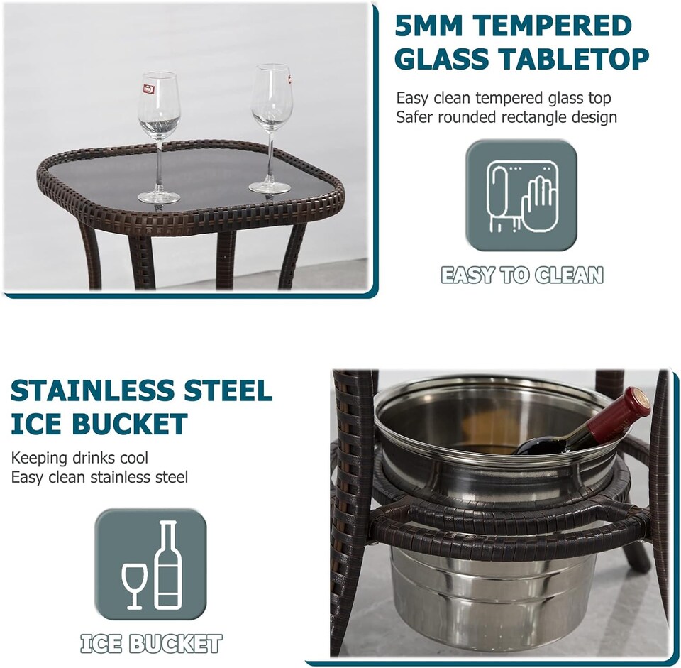image 1 of 3 PCS Garden Furniture Set, Swivel Wicker Bistro Set with Ice Bucket Table, Upholstered Lounge Chair Set