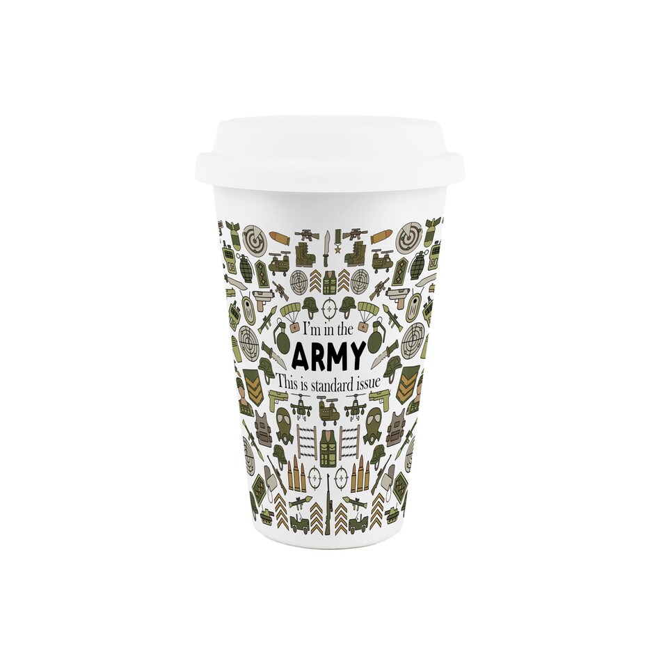 image 1 of Novelty Army Ceramic Travel Mug - Reusable Drinks Cup Gift