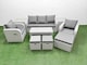 image 1 of Fimous PE Rattan Garden Furniture Set Reclining Chair Sofa Lounge Sofa Set Rectangular Coffee Table 2 Side Table 3 Stools Light Grey