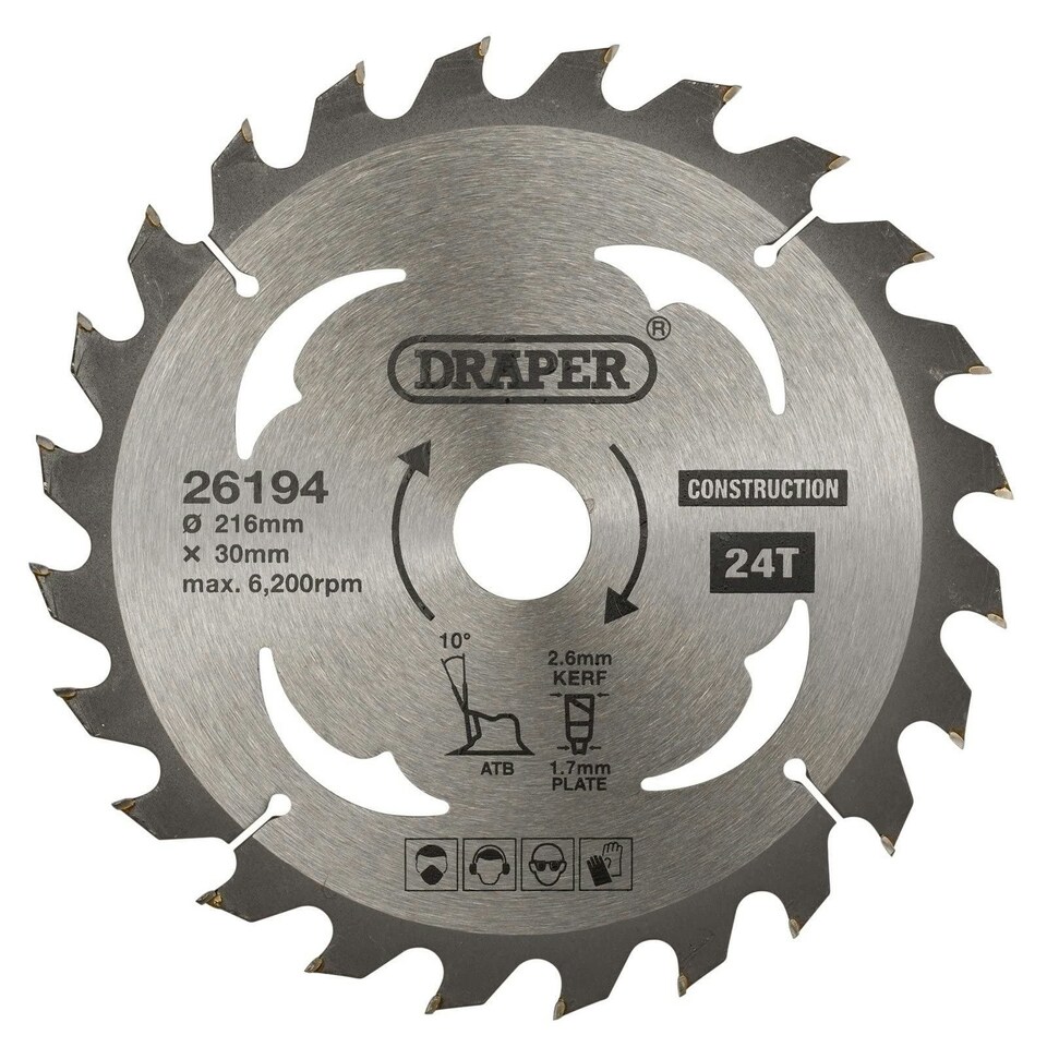 TCT Construction Circular Saw Blade, 216 x 30mm, 24T (26194)