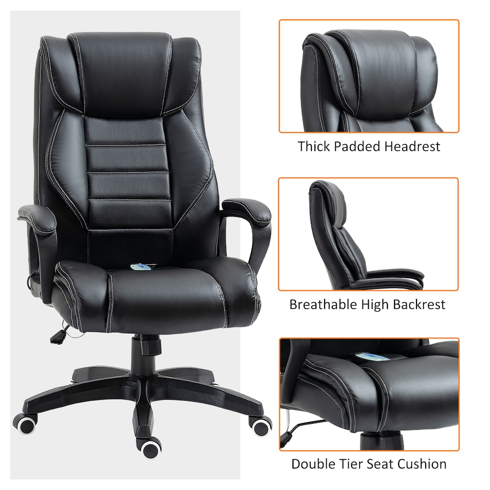 image 1 of Vinsetto Office Chair with 6-Point Maaage, PU Desk Chair with Padded Seat and Armrest, Computer Chair with Tilt Function for Home, Black
