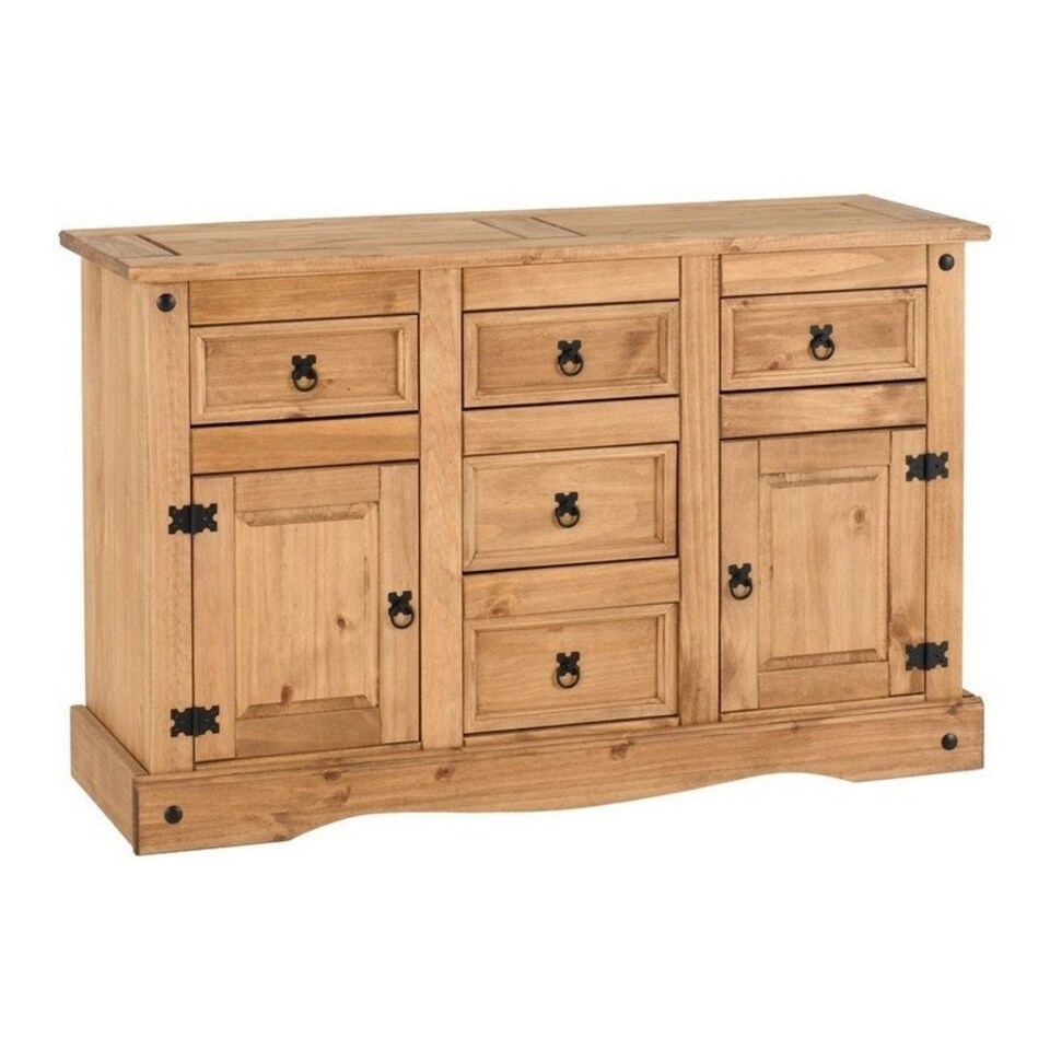 image 1 of Corona 2 Door 5 Drawer Sideboard - L44 x W132 x H84 cm - Distressed Waxed Pine Brown