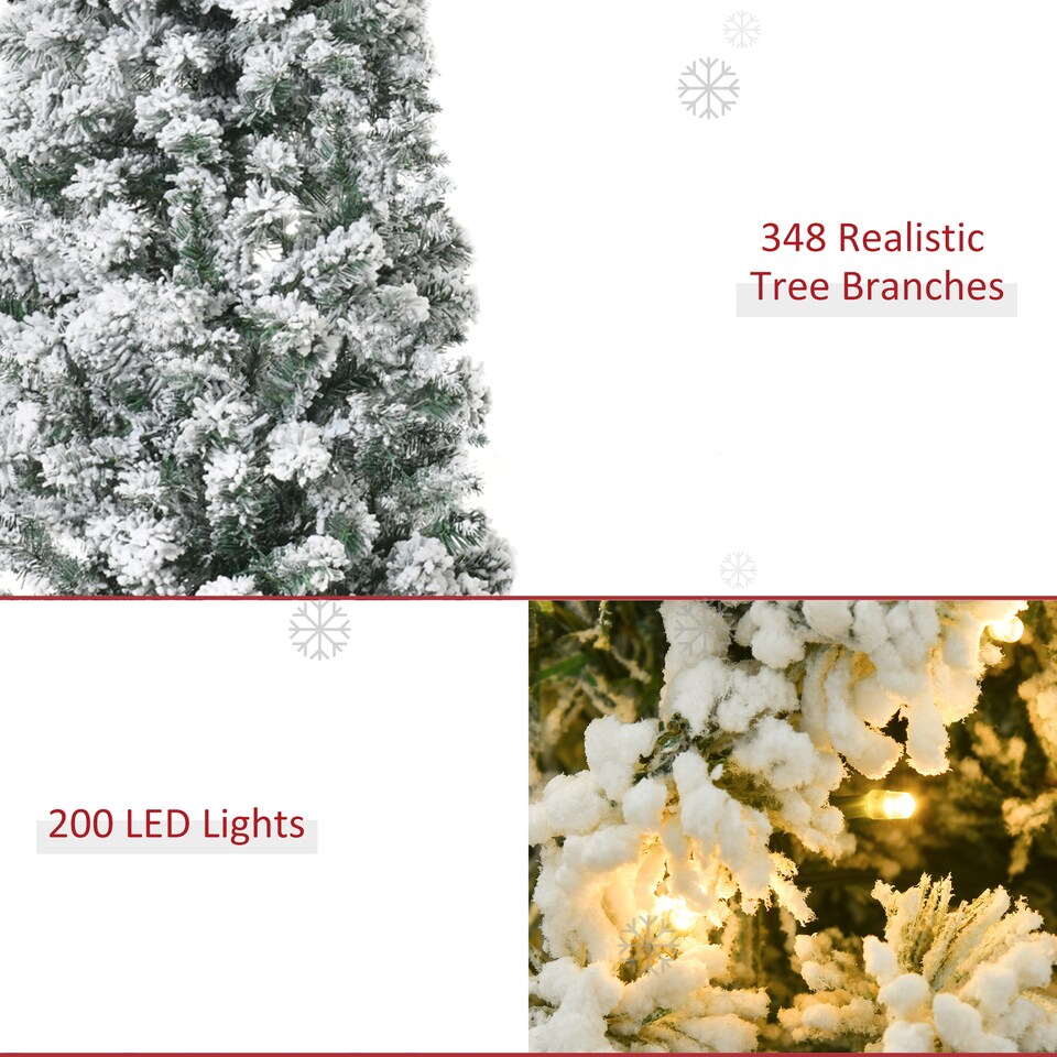 image 1 of HOMCOM 5FT Prelit Artificial Snow Flocked Christmas Tree with Warm White LED Light, Holiday Home Xmas Decoration, Green White