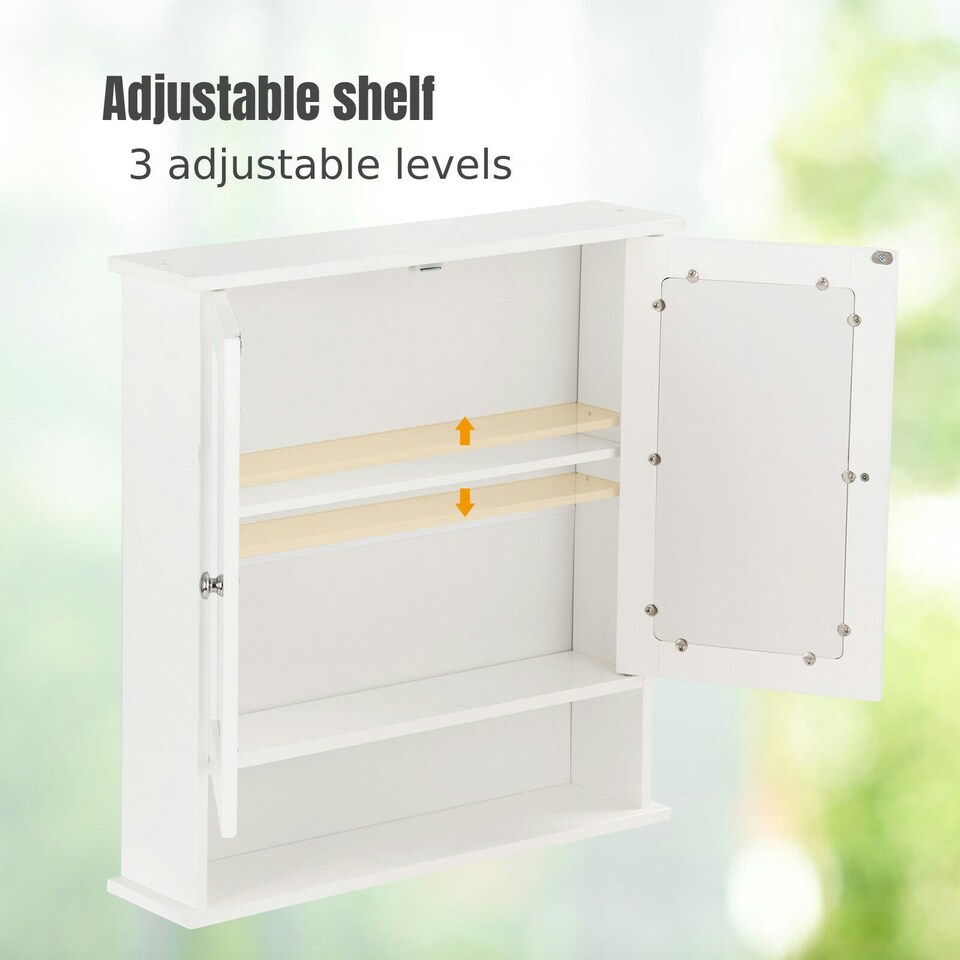 image 1 of COSTWAY Wall Mounted Bathroom Mirror Cabinet Storage White White