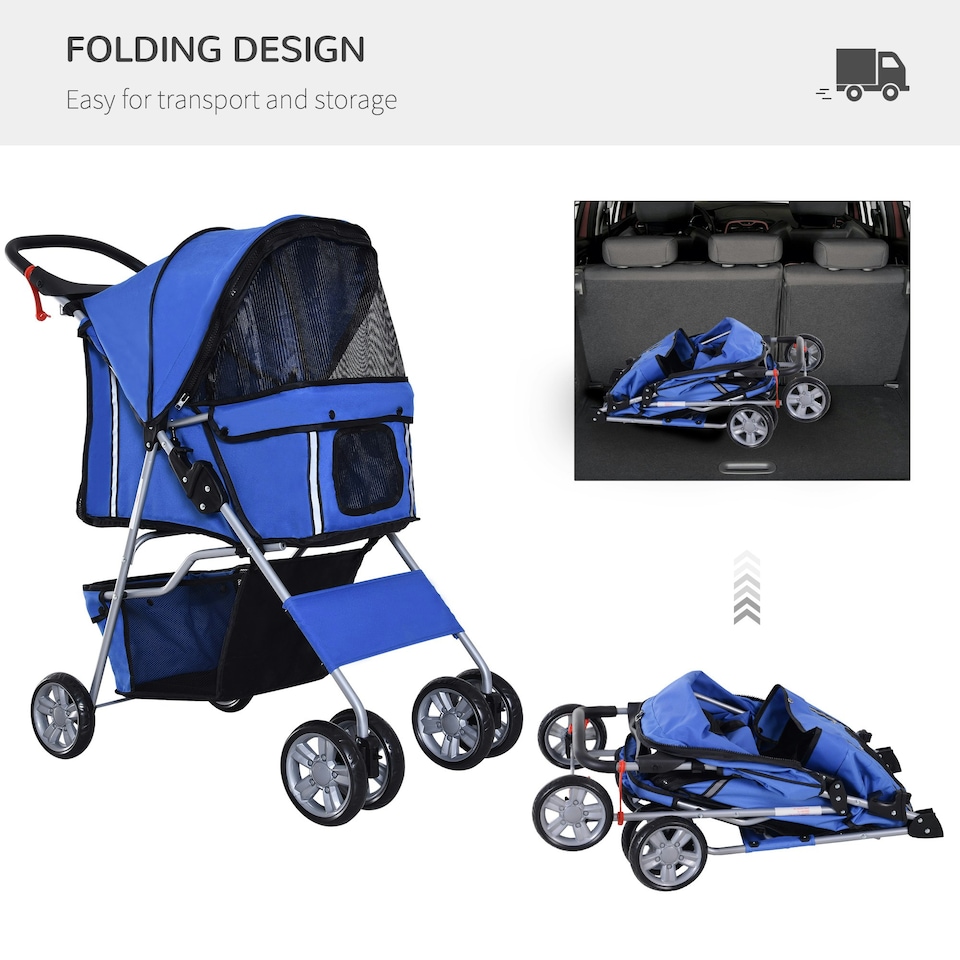 image 1 of PawHut Pet Stroller Carrier Foldable Deluxe Jogger Walk Travel Dog Cat Blue