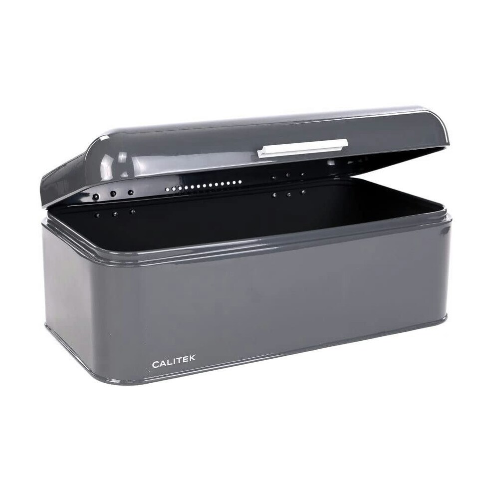 image 1 of CALITEK Bread Bin Kitchen Counter Vintage Style Coated Carbon Steel Grey