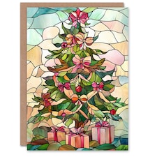 Stained Glass Decorated Tree with Presents For Her Woman Xmas Festive Christmas Card