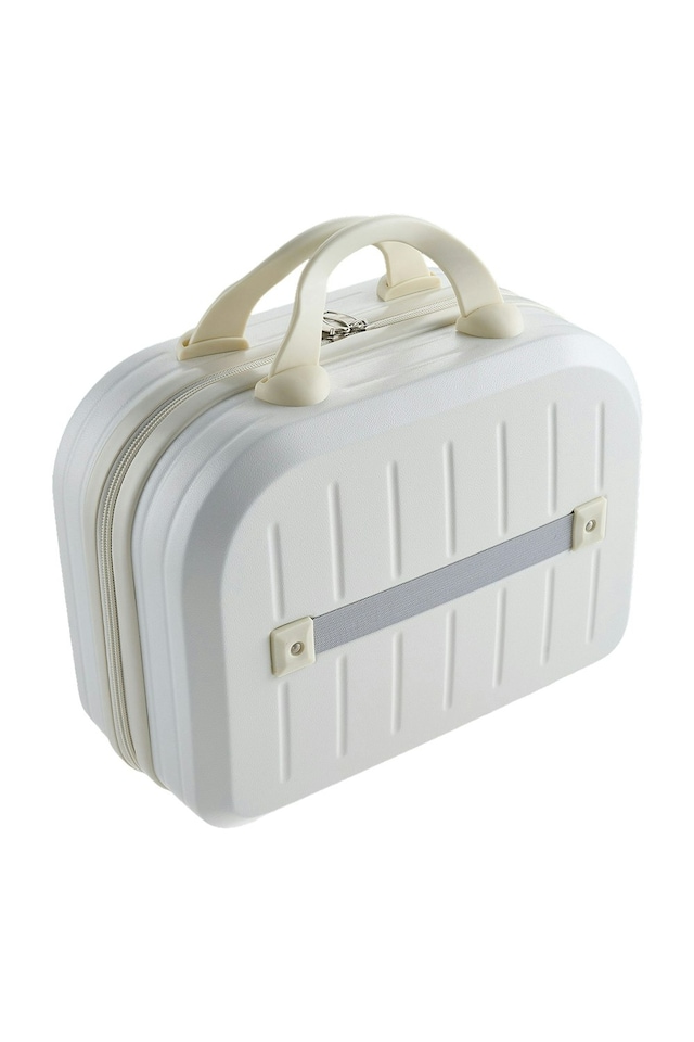 image 1 of Living and Home Minimalist White Hard Shell Makeup Travel Case – Portable Handheld Cosmetic Organizer | White | Personal Item