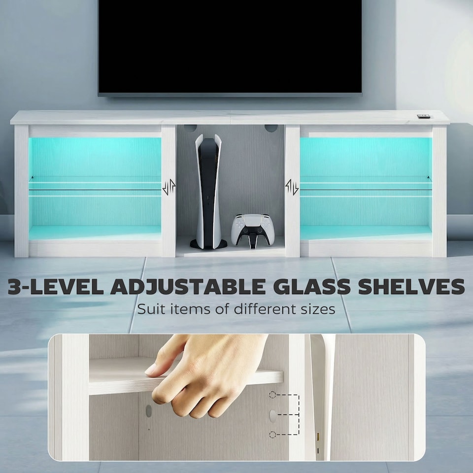 image 1 of HOMCOM 160cm TV Unit w/ LED Lights for 70in TV Modern TV Stand Cabinet