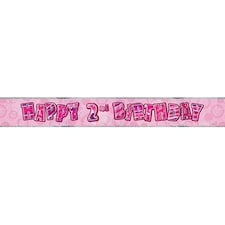 Unique Party Childrens Happy Birthday Glitz Foil Banner - Pink - 3rd