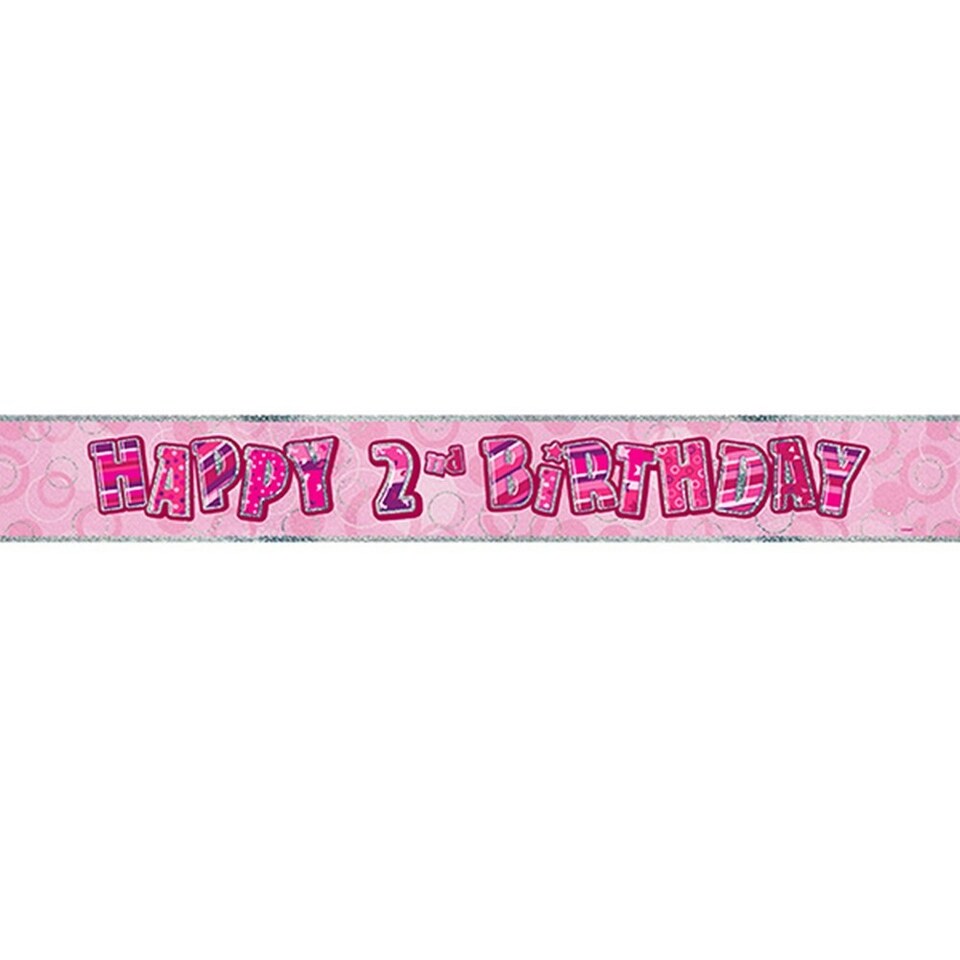 image 1 of Unique Party Childrens Happy Birthday Glitz Foil Banner - Pink - 3rd