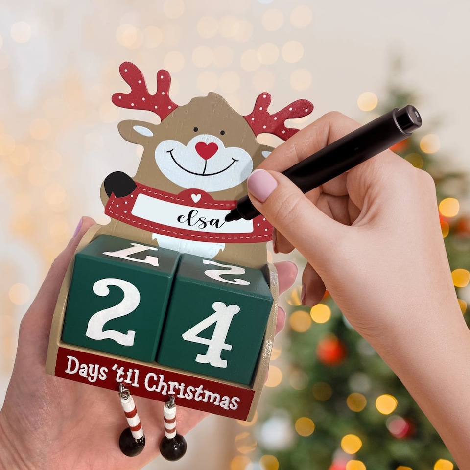 image 1 of Pre-personalised Wood Advent Block Calendar - Over 80 Titles - Teddy