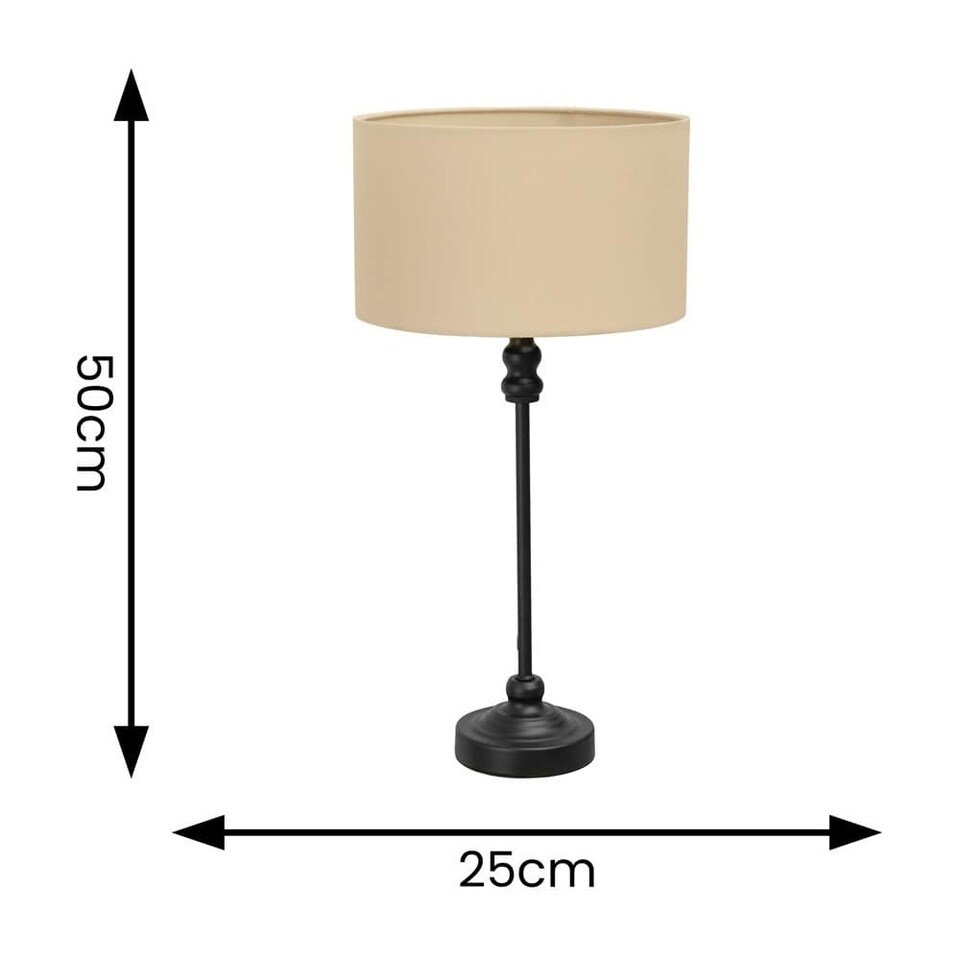 image 1 of ValueLights Maggie Black Candlestick Table Lamp Natural Shade | Black