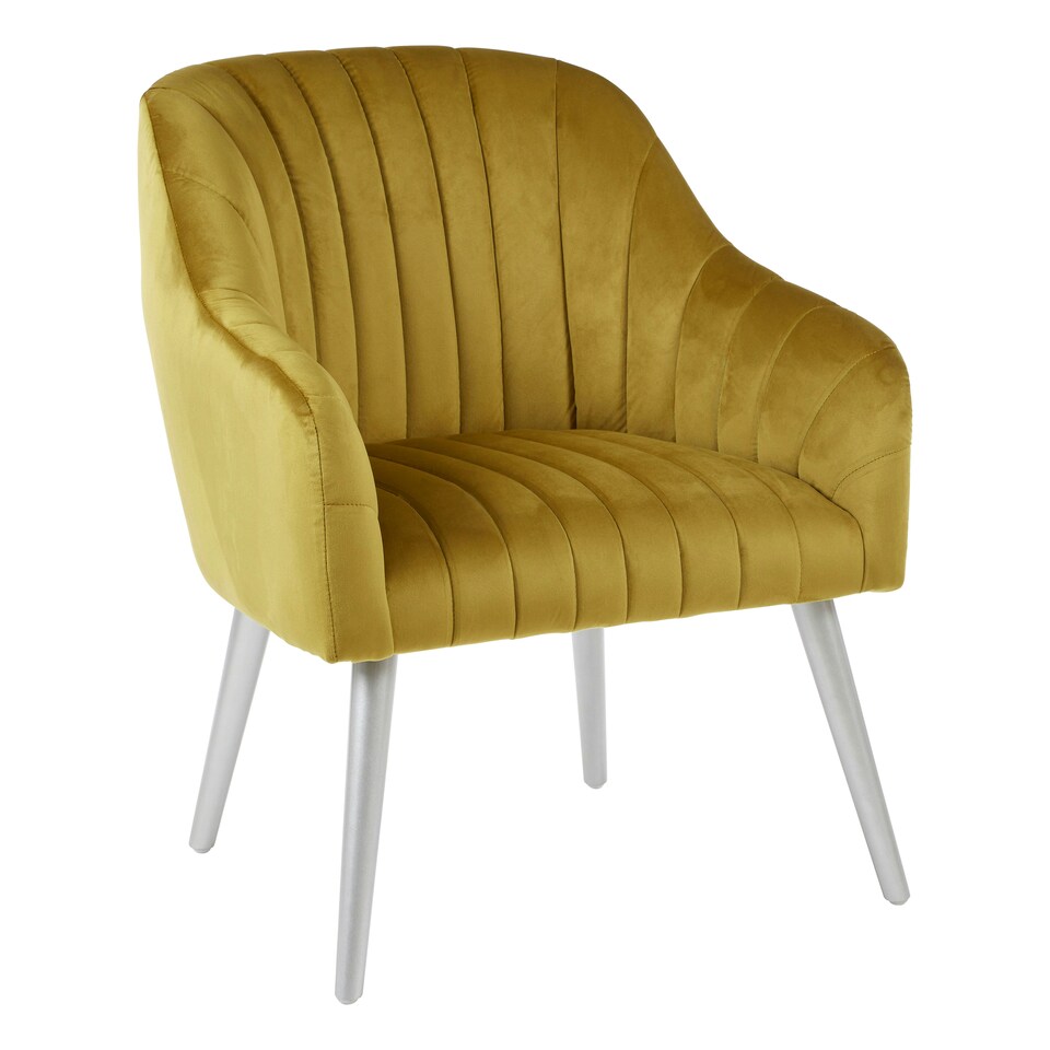 image 1 of Interiors by Premier Mustard Fabric Armchair, Cozy Velvet Armchair, Dining Chair for Living Room, Home, Accent Arm Chair