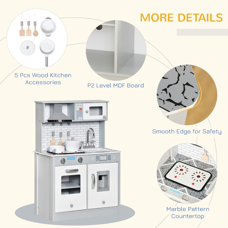 image 1 of HOMCOM Kids Wooden Toy Kitchen Pretend Play Cooking Playset for 3-6 Years Old