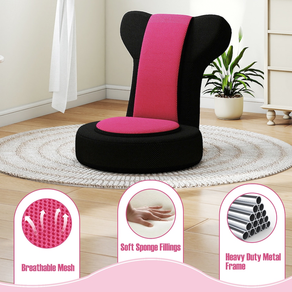 image 1 of COSTWAY Folding Sofa Chair Adjustable Lazy Floor Sofa Bed with 14-Position Headrest
