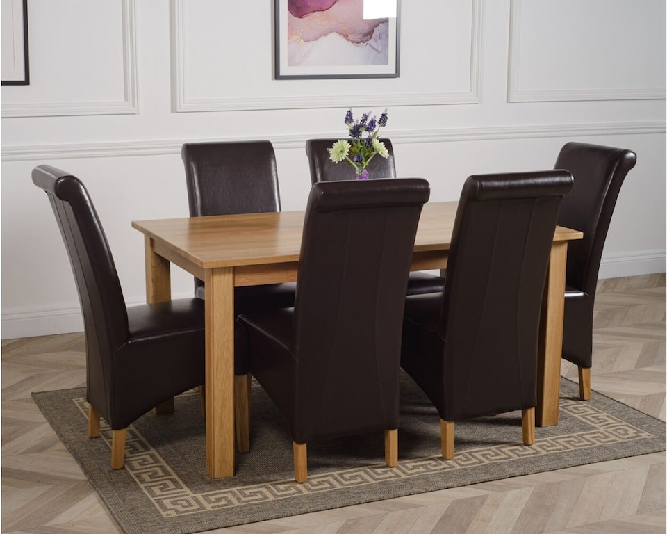 image 1 of Oslo 150 x 90 cm Medium Oak Dining Table and 6 Montana Leather Chairs | Brown | Brown