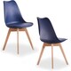 image 1 of Set of 2 Scandinavian Dining Chairs with Leather Cushions Solid Wood Legs | Blue | Royal