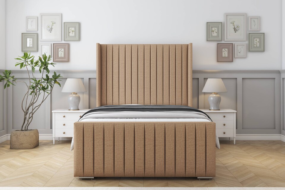 image 1 of Sloomy Marlborough Latte Dumfries Bed Frame With 50"  Upholstered Wingback Headboard 3' Single