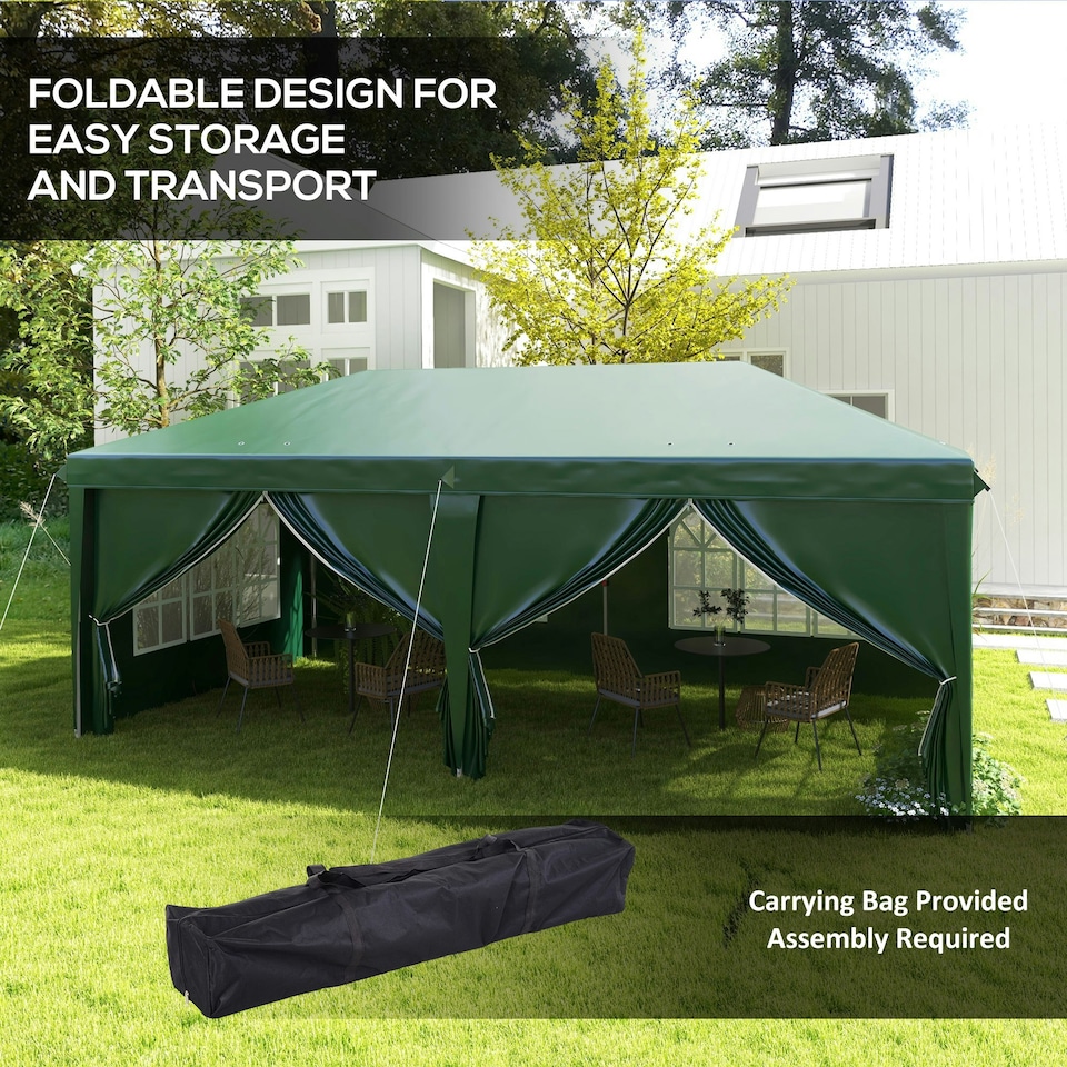 image 1 of Outsunny 3 x 6m Pop Up Gazebo Party Tent Canopy Marquee with Storage Bag Green