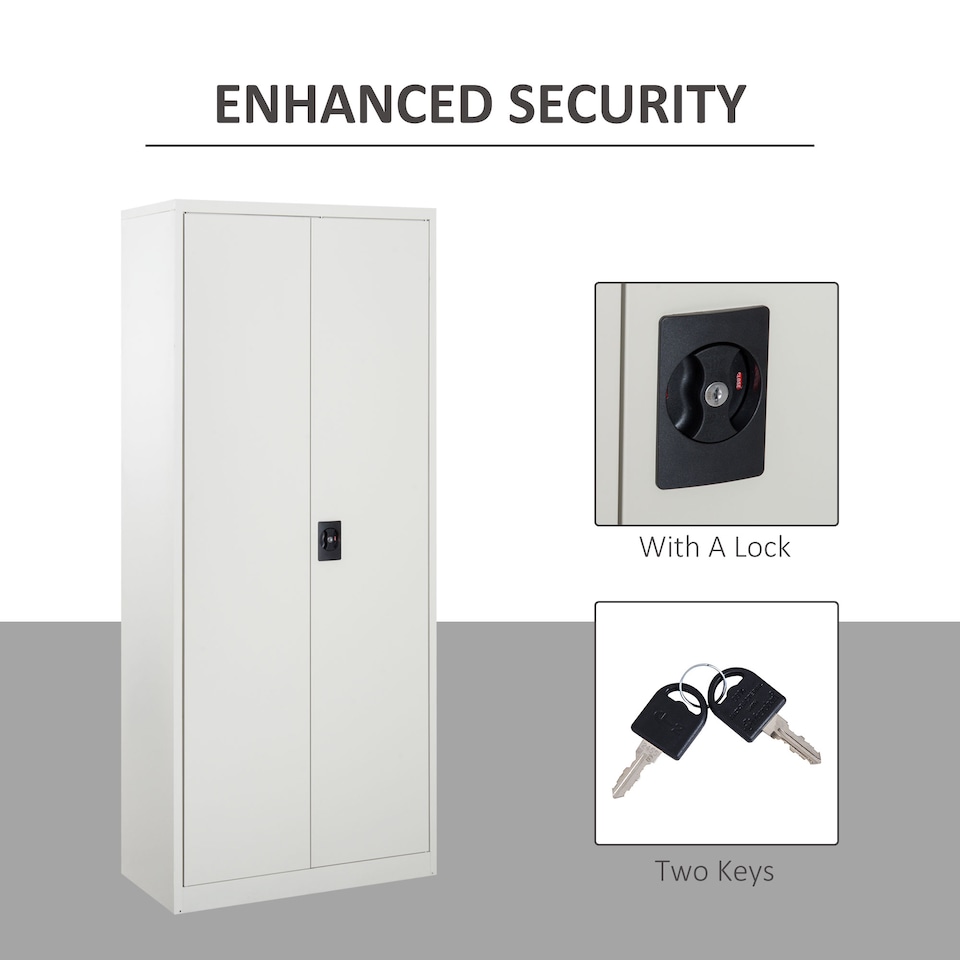 image 1 of Vinsetto Cool Rolled Steel Tall Office Lockable Filing Cabinet 2 Doors 4 Internal Adjustable Shelves Bookcase Cabinet Storage Unit 80 L x 40 W x 184 cm