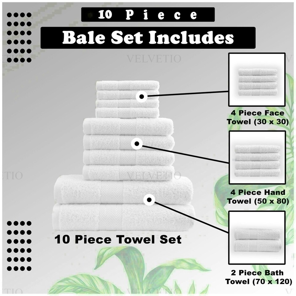 image 1 of VELVETIO 10 Piece Towel Bale Set Toronto Stripe Pattern - 100% Cotton, 450 GSM Black