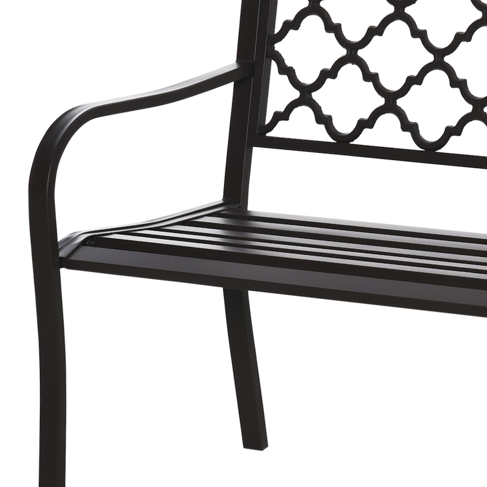image 1 of Outsunny Outdoor 2 Seater Garden Bench, Antique Style Cast Iron Loveseat with Armrest, Brown