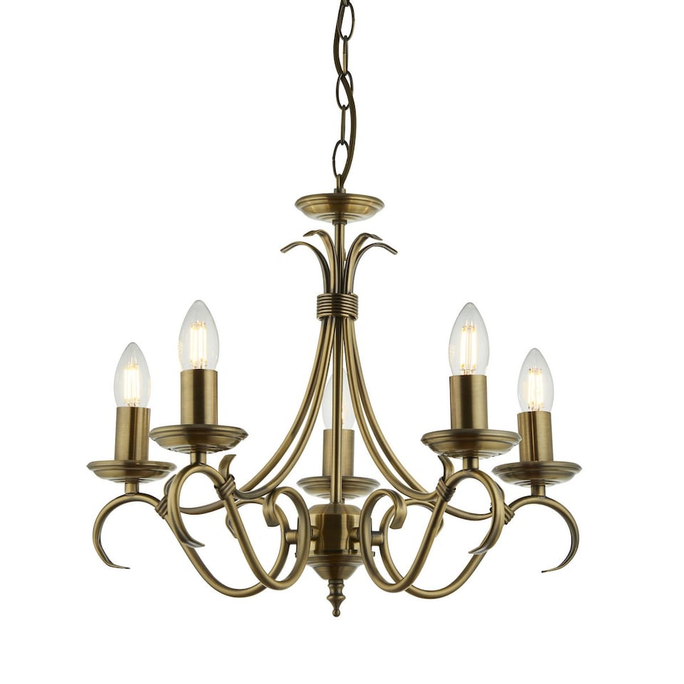 image 1 of Bernice 5 Light Multi Arm Ceiling Pendant Antique Brass, E14