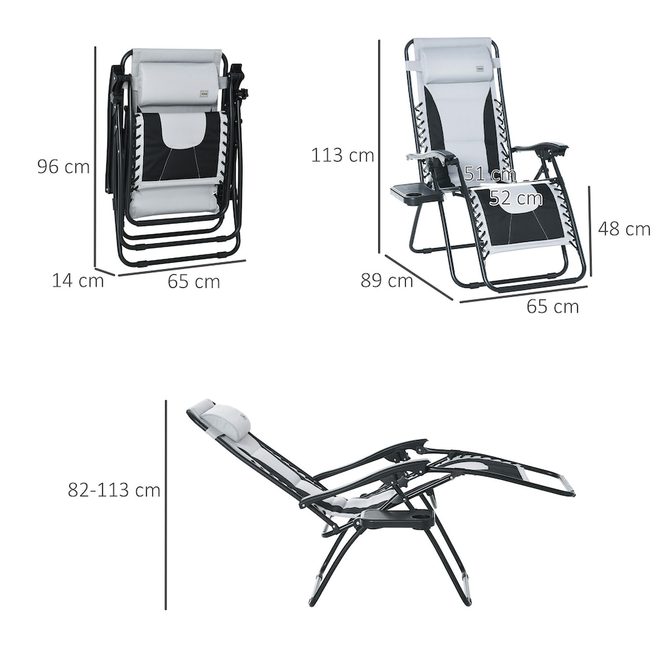 image 1 of Outsunny Zero Gravity Lounger Folding Recliner Chair w/ Cup Holder Grey