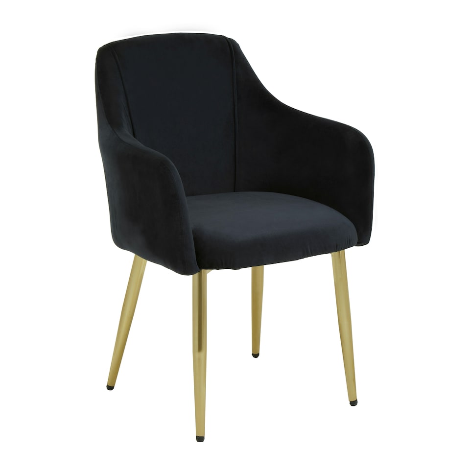image 1 of Interiors by Premier Black Velvet Dining Chair, Mid-Century Modern Velvet Dining Chair, Stylish Black and Gold Dining Chair Black