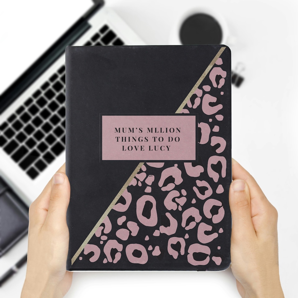image 1 of Personalised Leopard Print Black Hardback Notebook