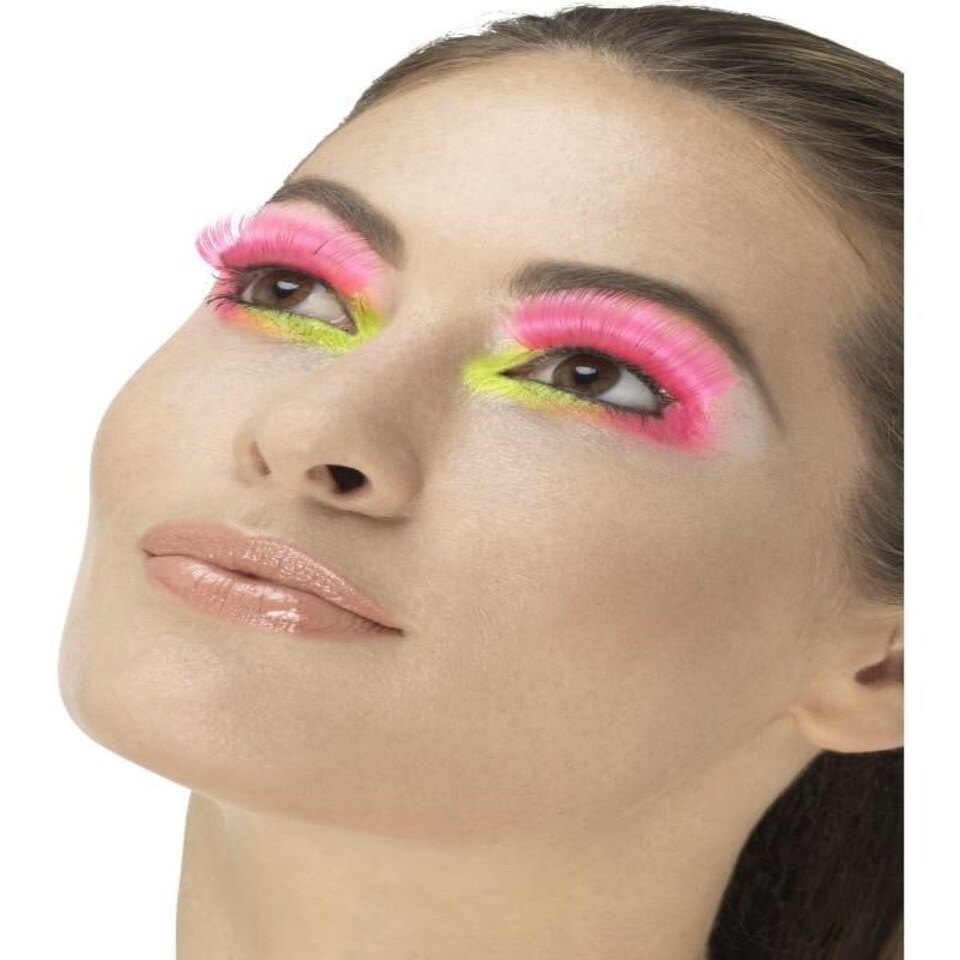 80s Party Eyelashes - Neon Pink - Contains Glue - 48081 One Size